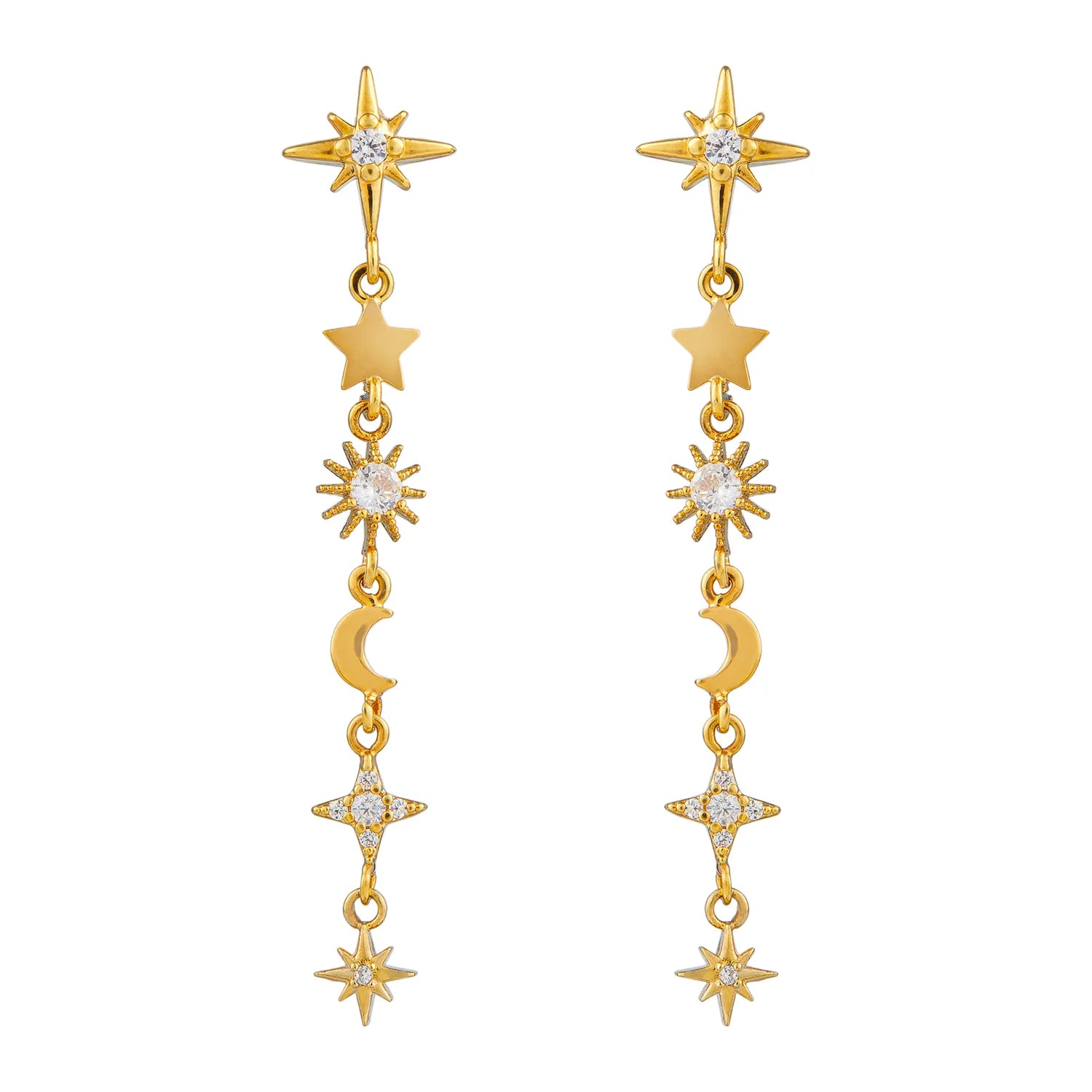 Mixed Celestial Charm Drop Earrings - Pale Gold