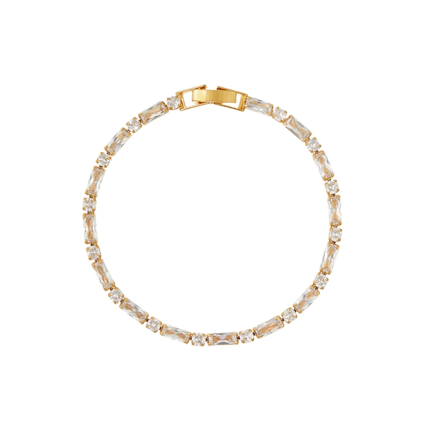 Mixed Baguette Stone Tennis Bracelet - Pale Gold