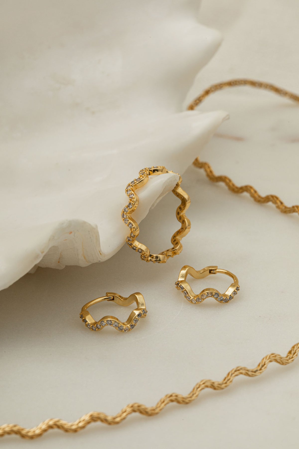 Pave Wave Huggie Hoop - Pale Gold