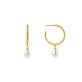 Fine Pave Peardrop Pearl Mid Size Hoop - Pale Gold