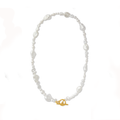 Statement Organic Mixed Pearl T-Bar Necklace - Pale Gold