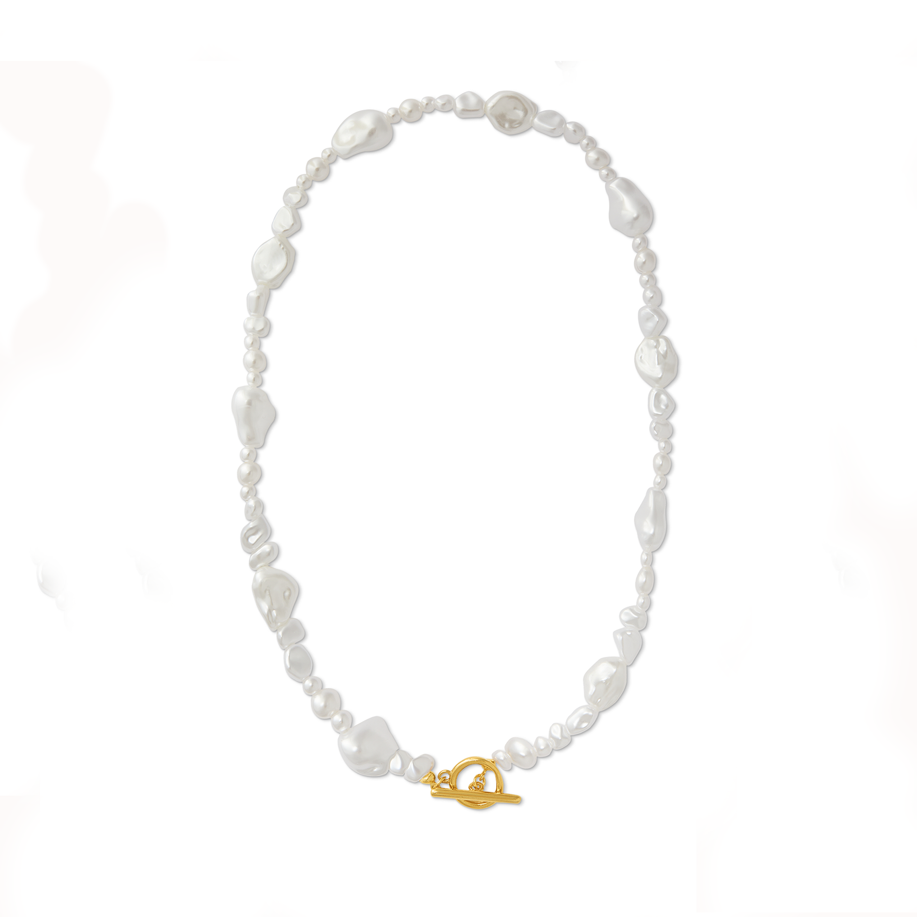Statement Organic Mixed Pearl T-Bar Necklace - Pale Gold