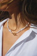 Statement Organic Mixed Pearl T-Bar Necklace - Pale Gold