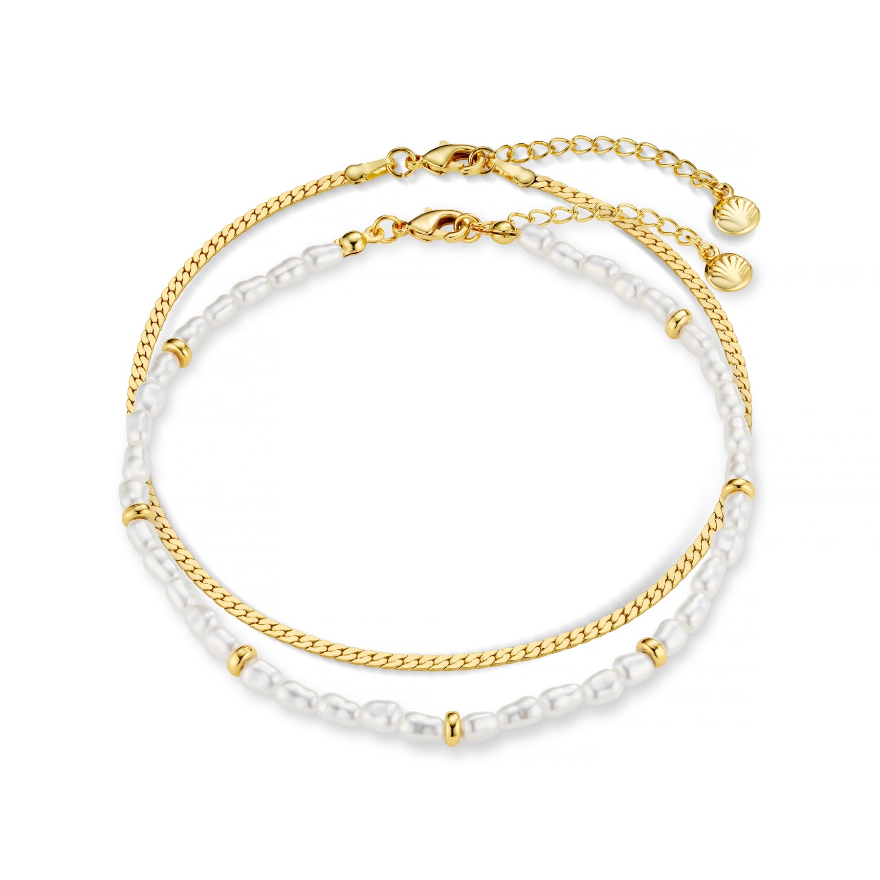 Snake Chain & Pearl Anklet 2 Pack - Pearl