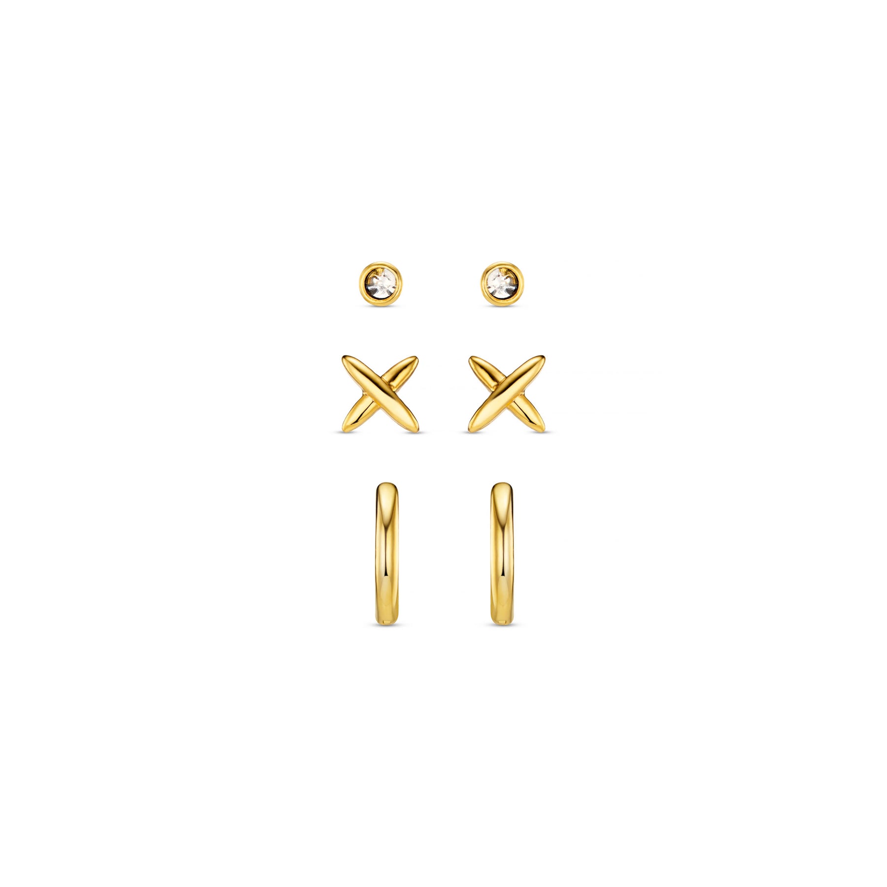 Polished Cross & Micro Hoop 6 Pack - Gold