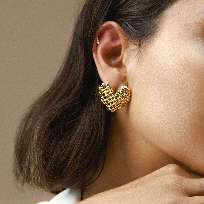 Statement Woven Heart Stud Earring - Gold