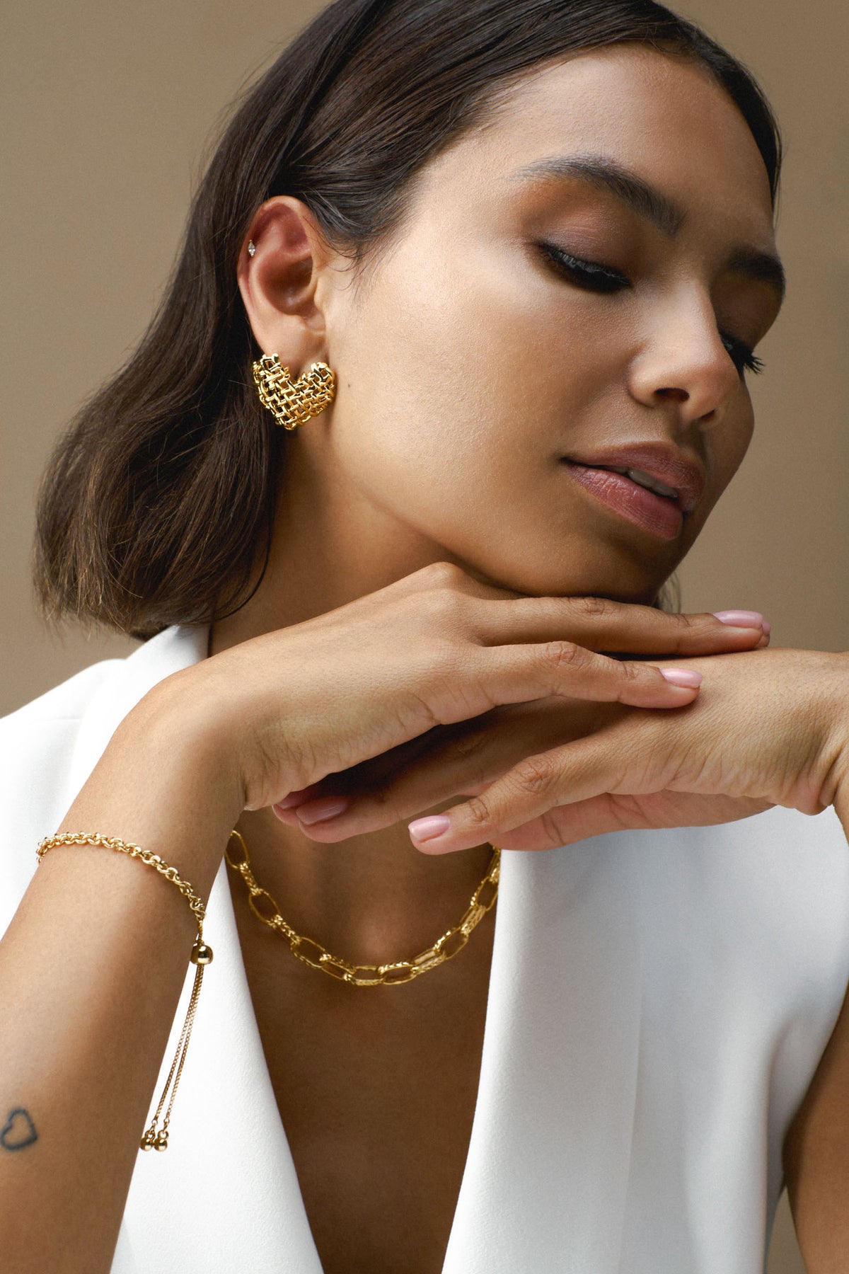 Statement Woven Heart Stud Earring - Gold