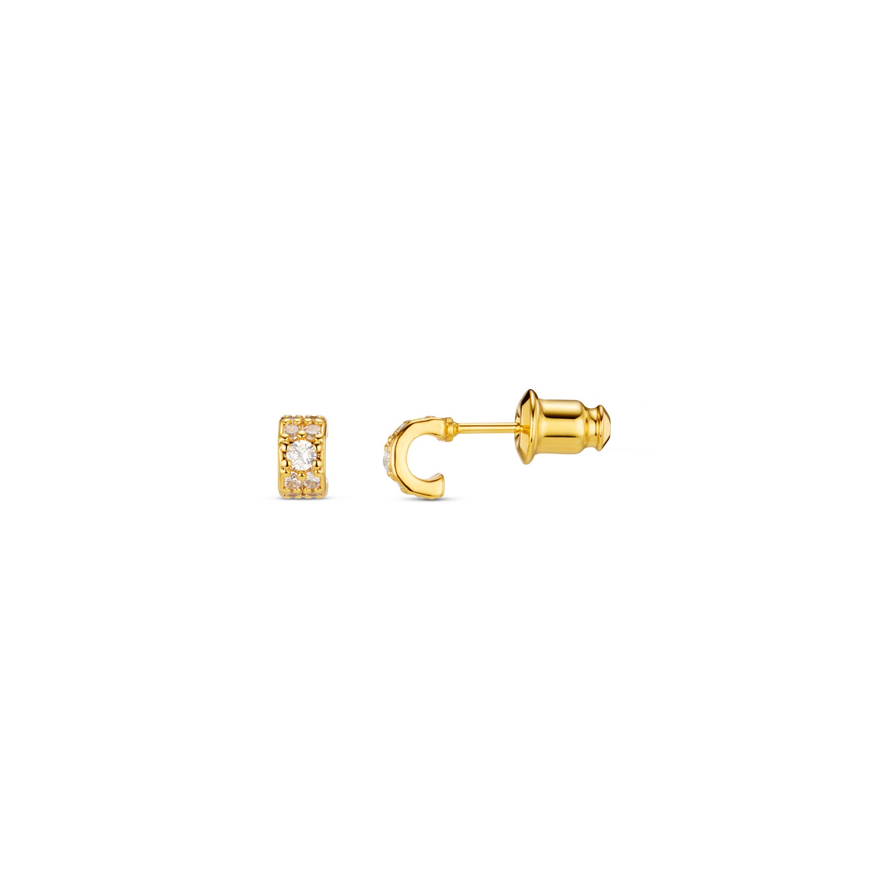 Tiny Curved Crystal Stud Earring - Guld