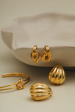 Statement Voluminous Curved Drop Earring - Gold
