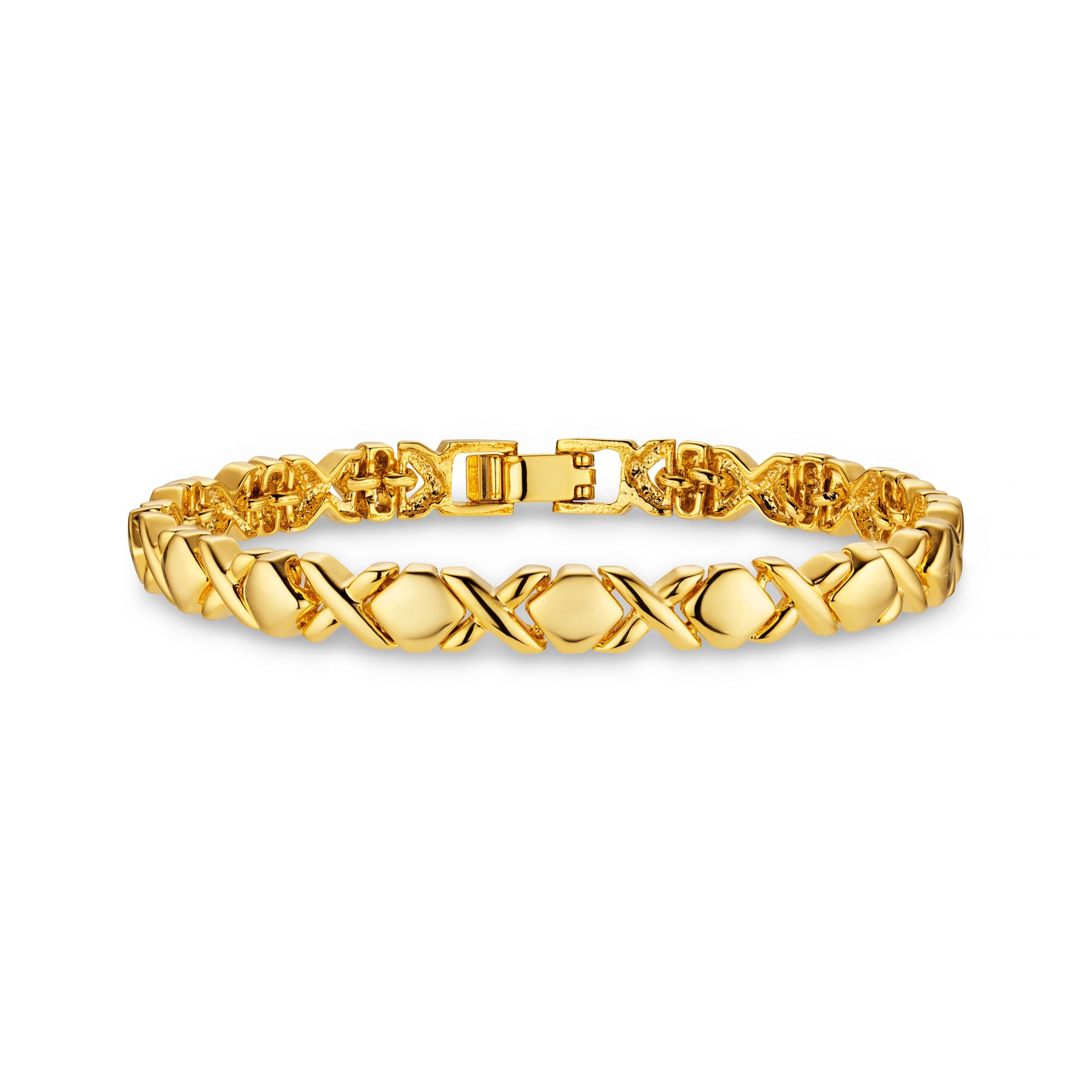 Solid Cross Metal Tennis Bracelet - Gold