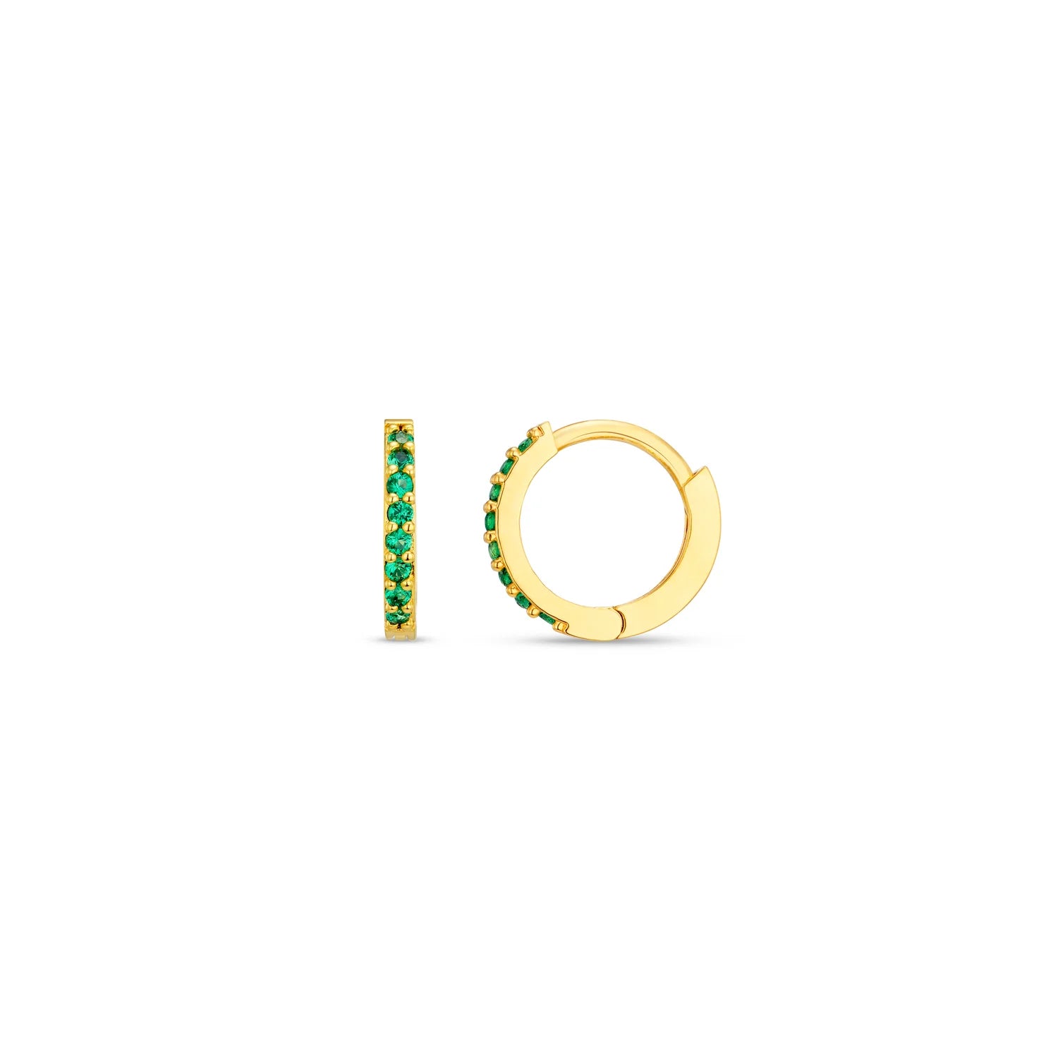 Emerald Mini Micro Pave Hoops - Pale Gold
