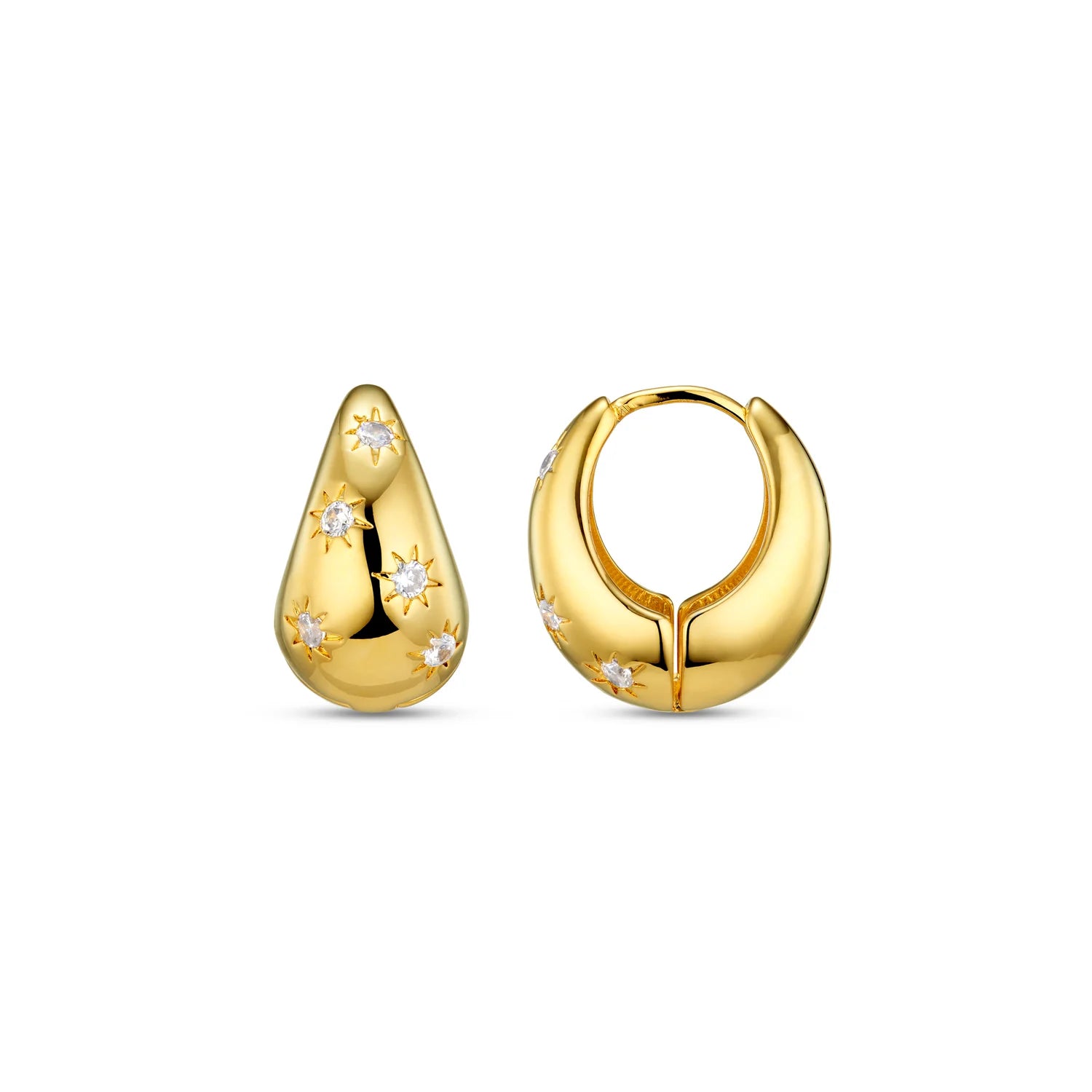 Tapered Crystal Starburst Hoop Earring - Pale Gold