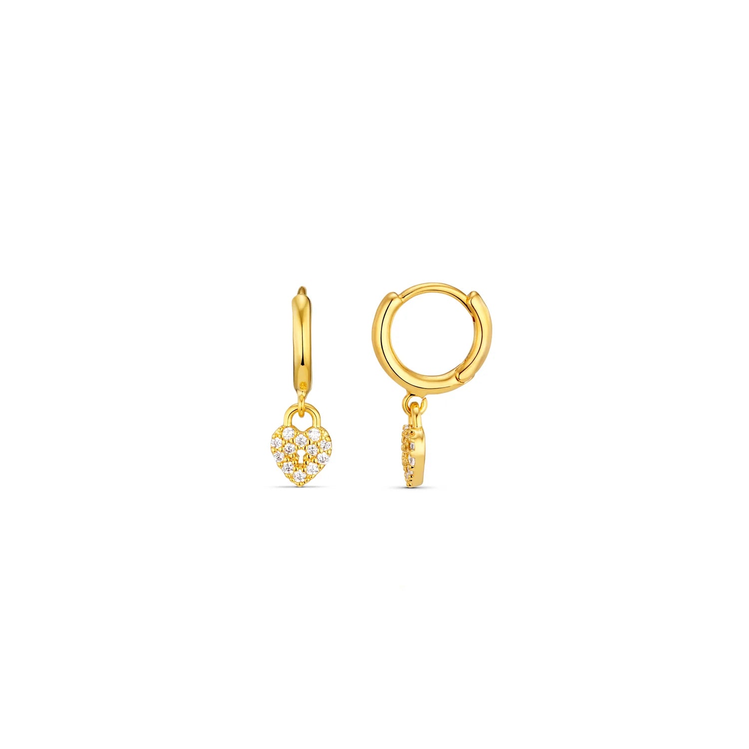 Pave Heart Locket Micro Hoops - Pale Gold