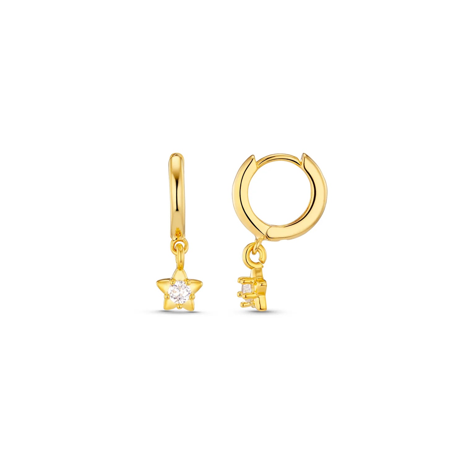 Crystal Star Charm Huggie Hoops - Pale Gold
