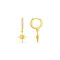 Pave Hoop & Starburst Drop Earring  - Pale Gold