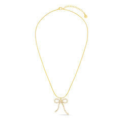 Crystal Bow Drop Necklace - Pale Gold
