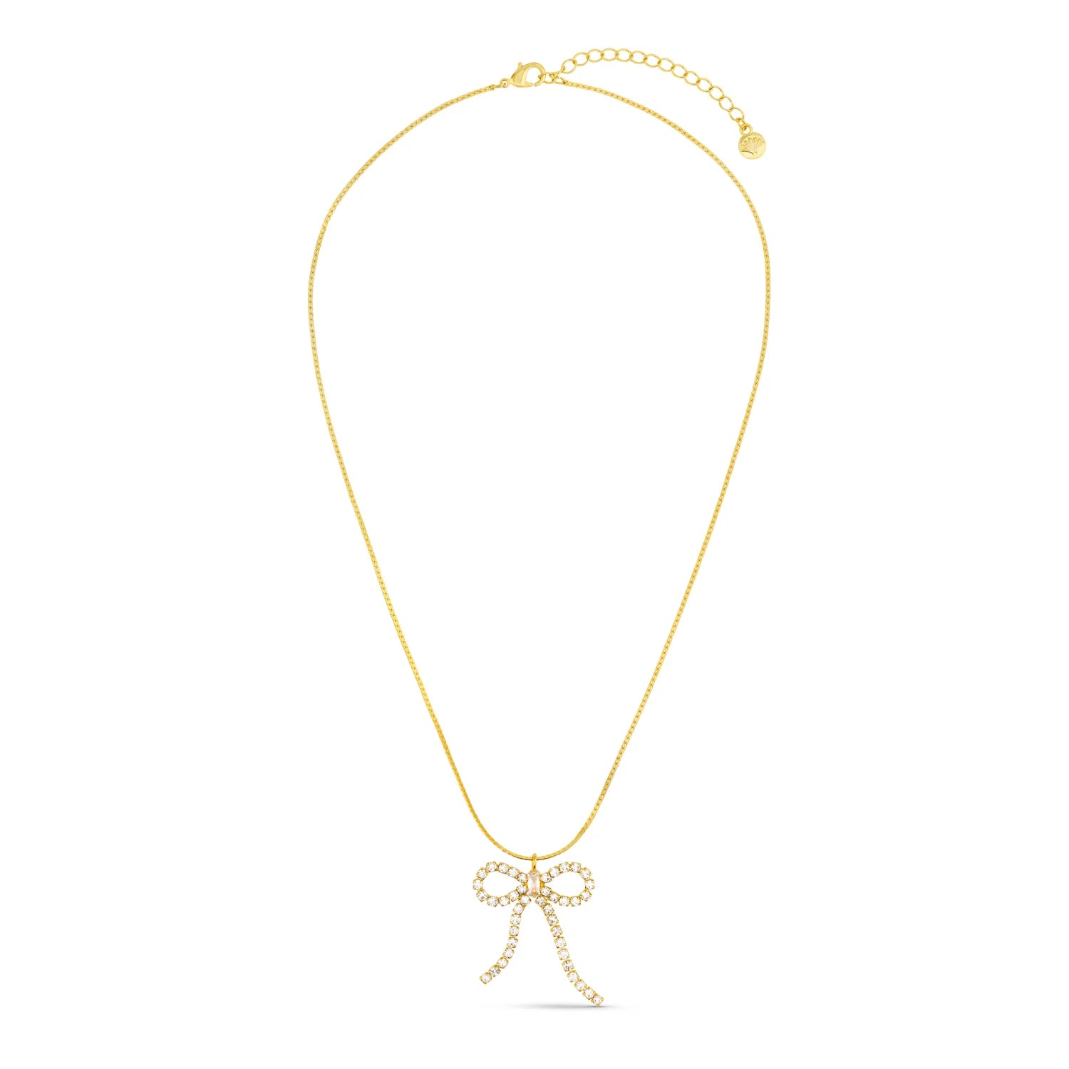 Crystal Bow Drop Necklace - Pale Gold