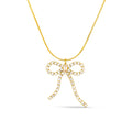 Crystal Bow Drop Necklace - Pale Gold