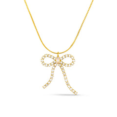 Crystal Bow Drop Necklace - Pale Gold