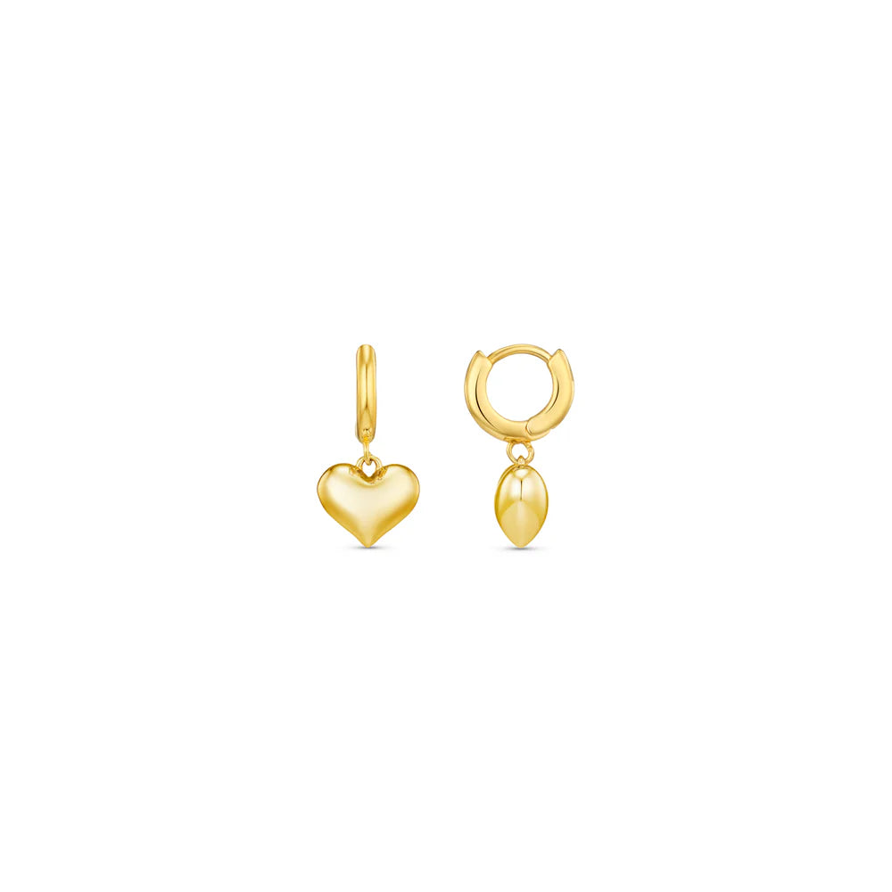 Domed Heart Charm Huggie Hoops - Pale Gold
