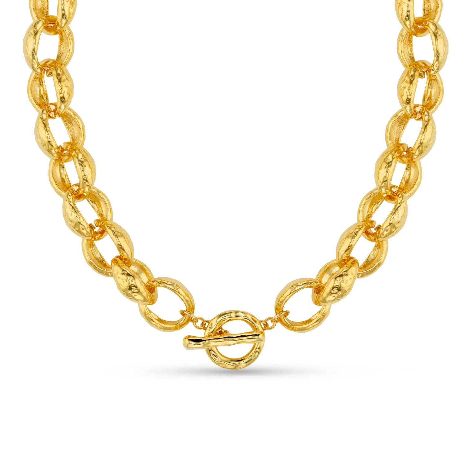 Textured Jumbo Link Halsband - Pale Gold