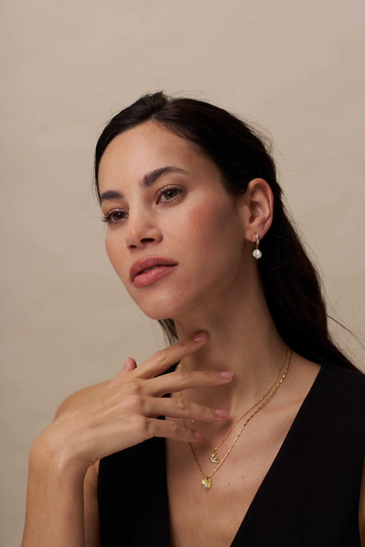 Pave & Organic Pearl Drop Hoops - Pale Gold