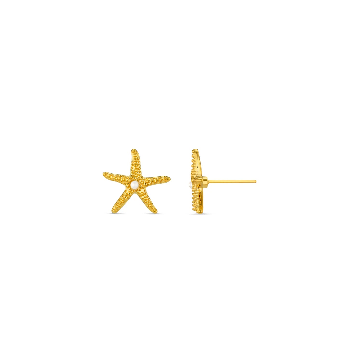 Starfish & Pearl Stud Earring - Pale Gold