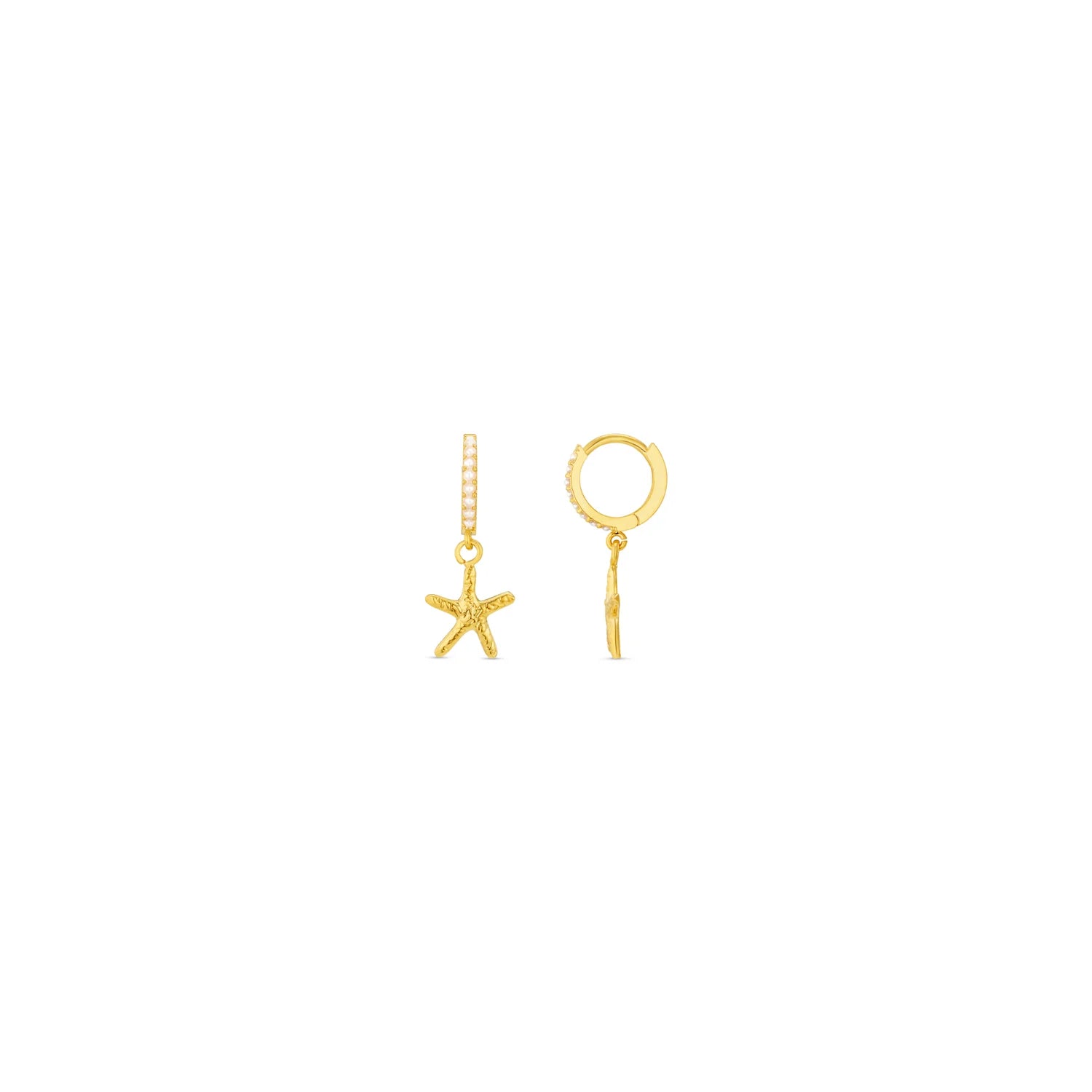 Starfish & Pearl Micro Hoop - Pale Gold