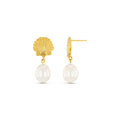 Shell & Pearl Drop Earrings - Pale Gold