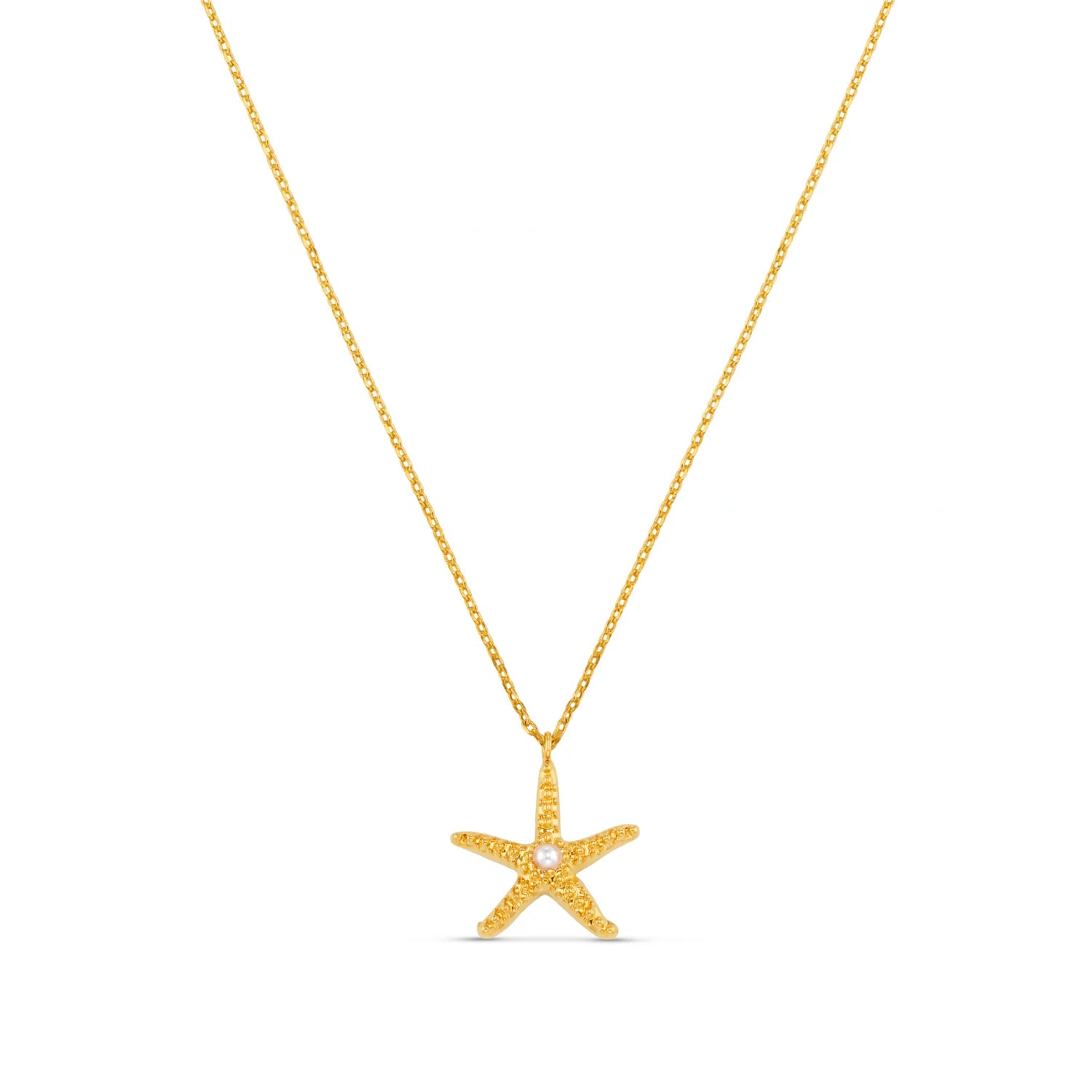 Starfish & Pearl Charm Necklace - Pale Gold