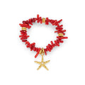 Red Coral Chip & Starfish Bracelet - Pale Gold