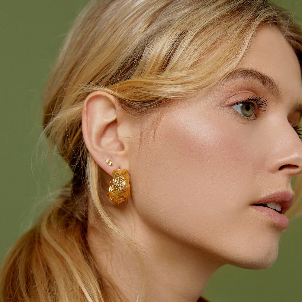 Hammered Leaf Hoop - Pale Gold
