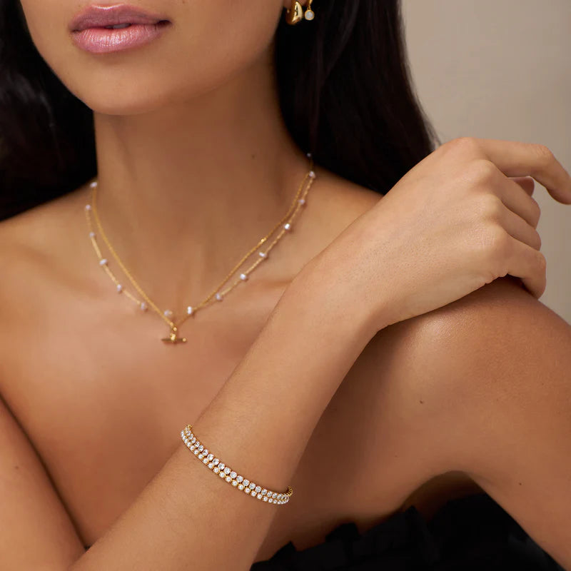 Crystal Tennis Bracelet - Pale Gold