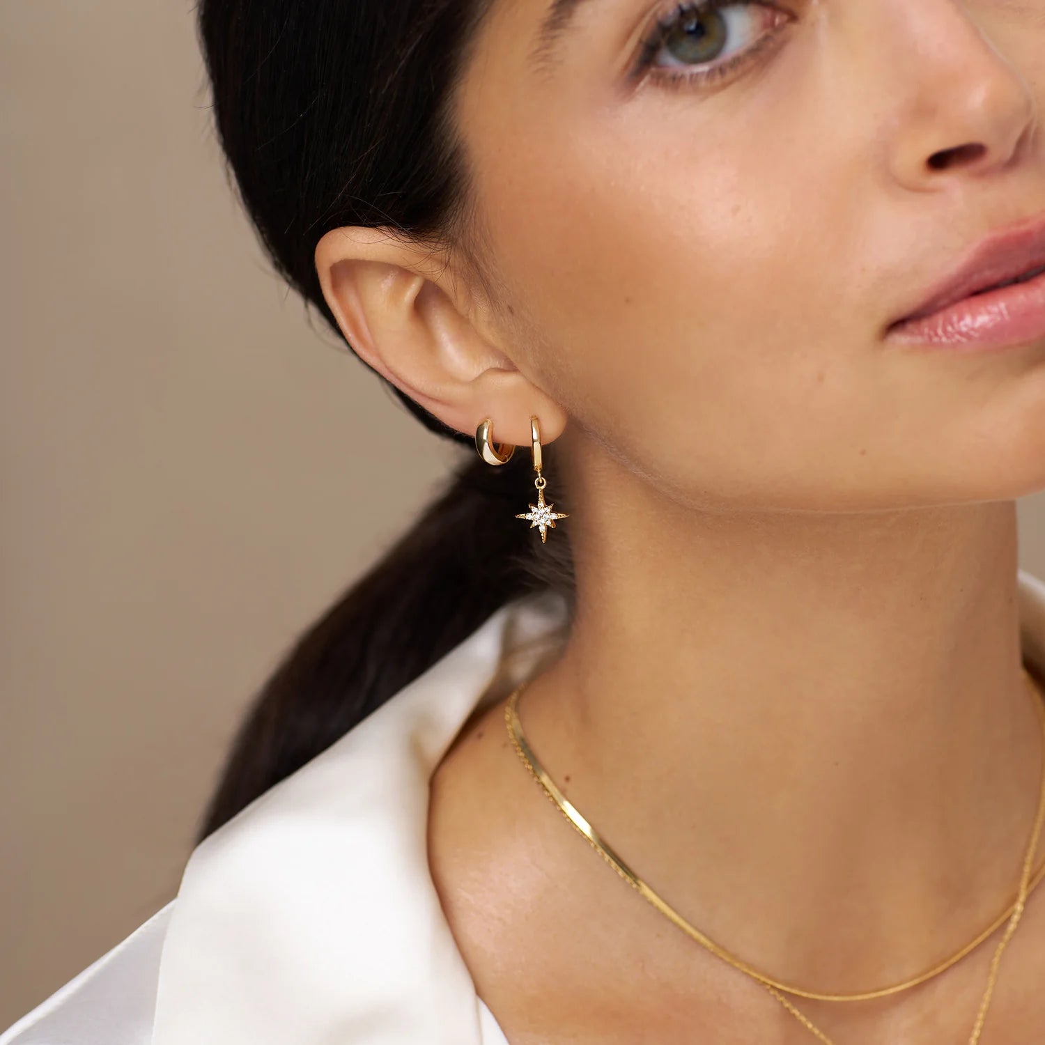 Mini Domed Huggie Hoops - Pale Gold