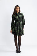 Saga Velvet Flower Dress - Green Winter Velvet