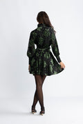 Saga Velvet Flower Dress - Green Winter Velvet