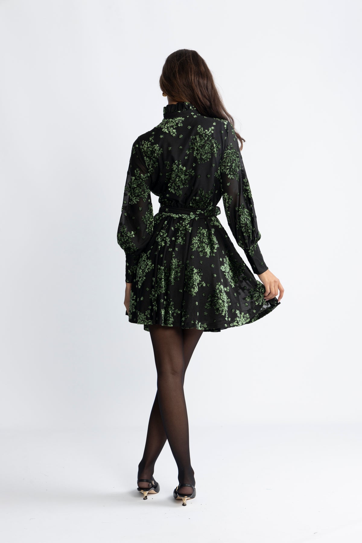 Saga Velvet Flower Dress - Green Winter Velvet