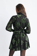 Saga Velvet Flower Dress - Green Winter Velvet