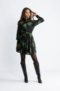 Saga Velvet Flower Dress - Green Winter Velvet