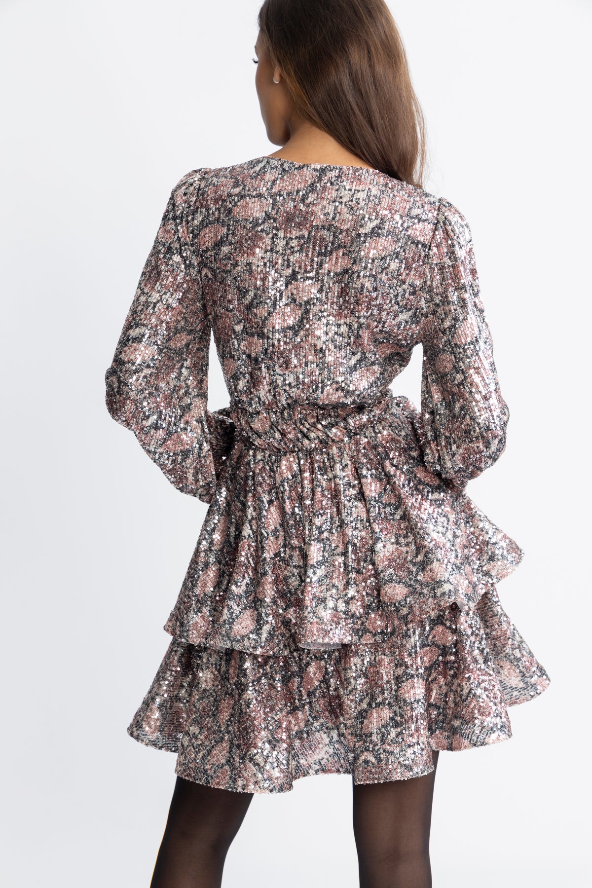 Jade Wave Sequins Dress - Pink Silver