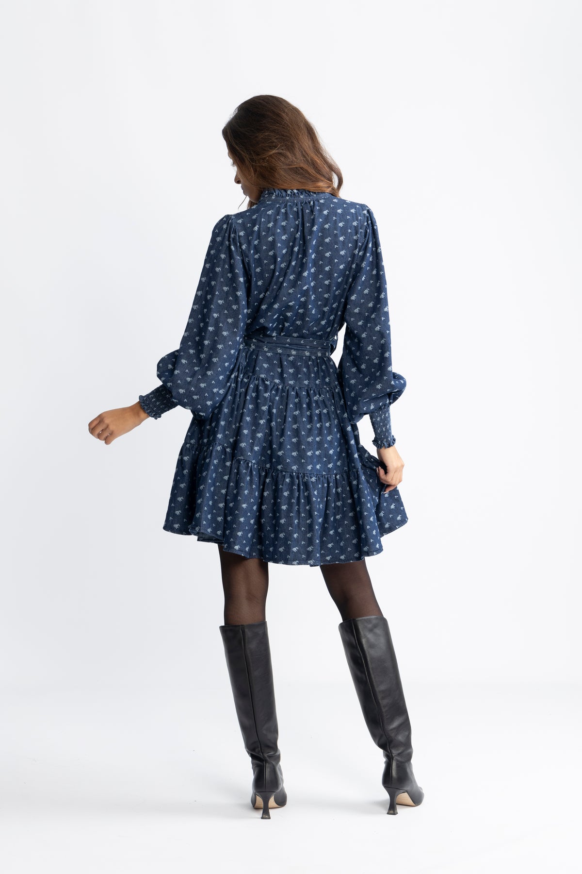 Delphine Denim Flower Dress - Navy