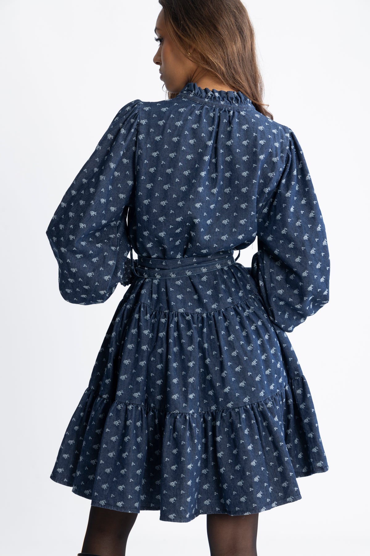 Delphine Denim Flower Dress - Navy