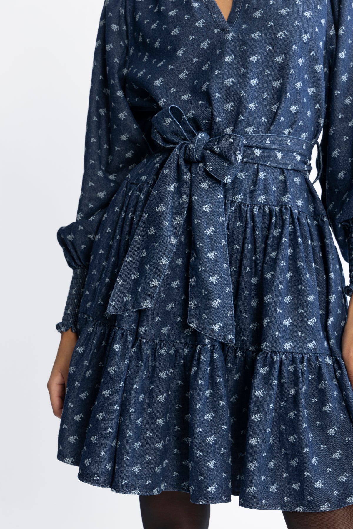 Delphine Denim Flower Dress - Navy