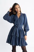 Delphine Denim Flower Dress - Navy