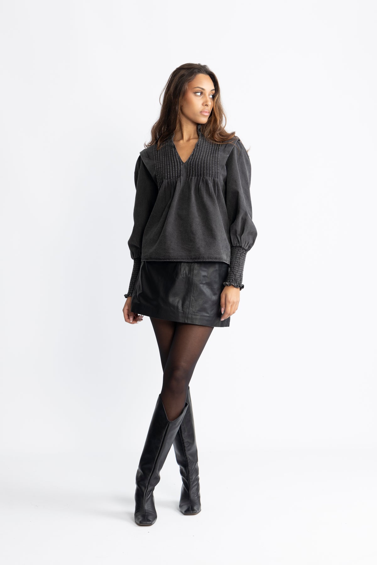 Emma Denim Blouse - Black