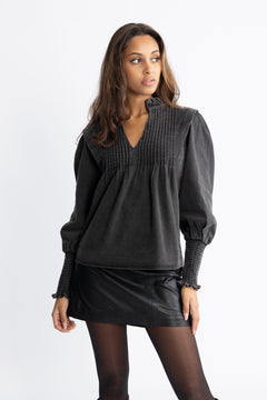 Emma Denim Blouse - Black