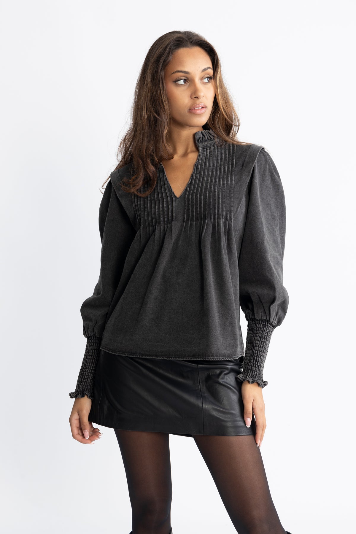 Emma Denim Blouse - Black