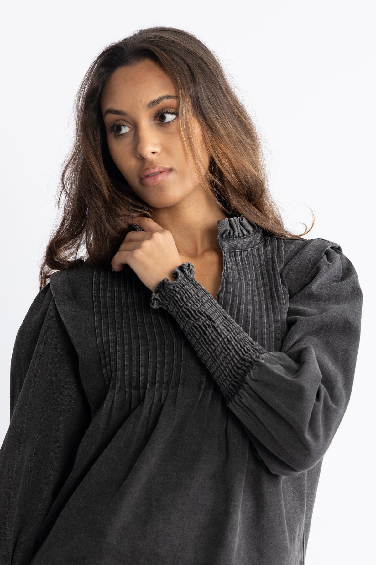 Emma Denim Blouse - Black