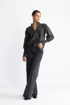 Emma Denim Blouse - Black
