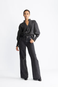 Emma Denim Blouse - Black